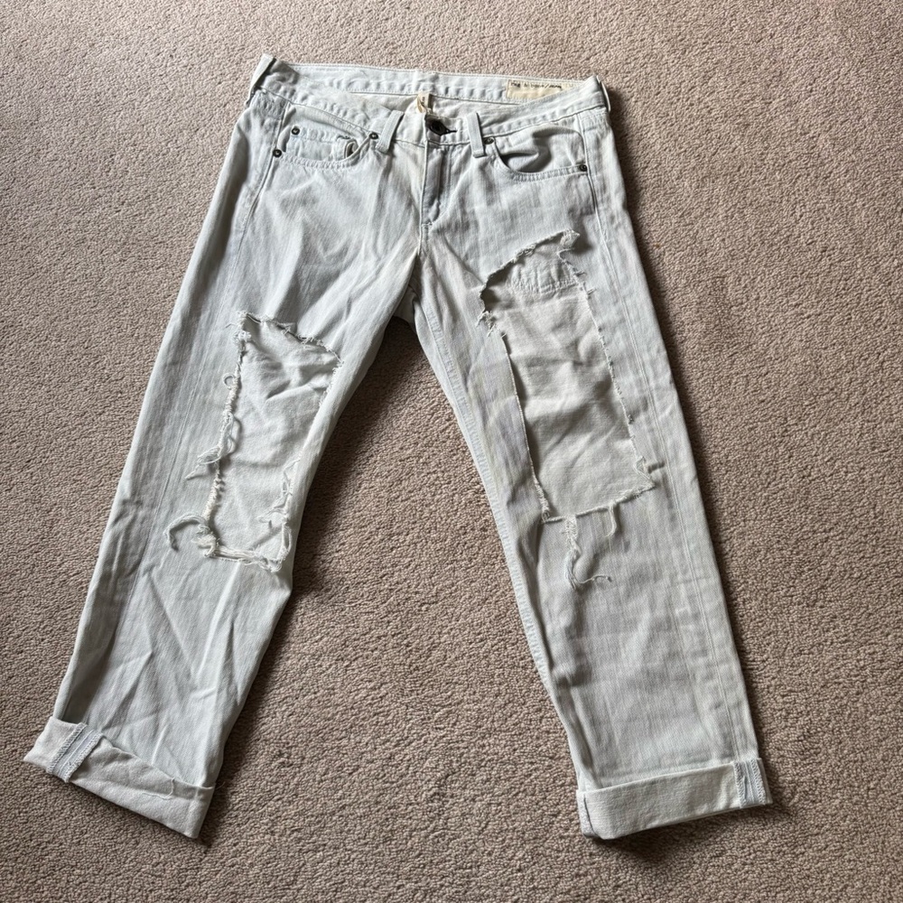NEW Rag & Bone Light Blue Distressed Boyfriend Jeans Size 24